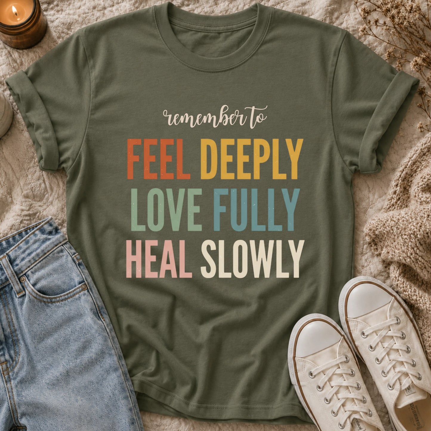 Remember To Feel Deeply Love Fully Heal Slowly T-shirt