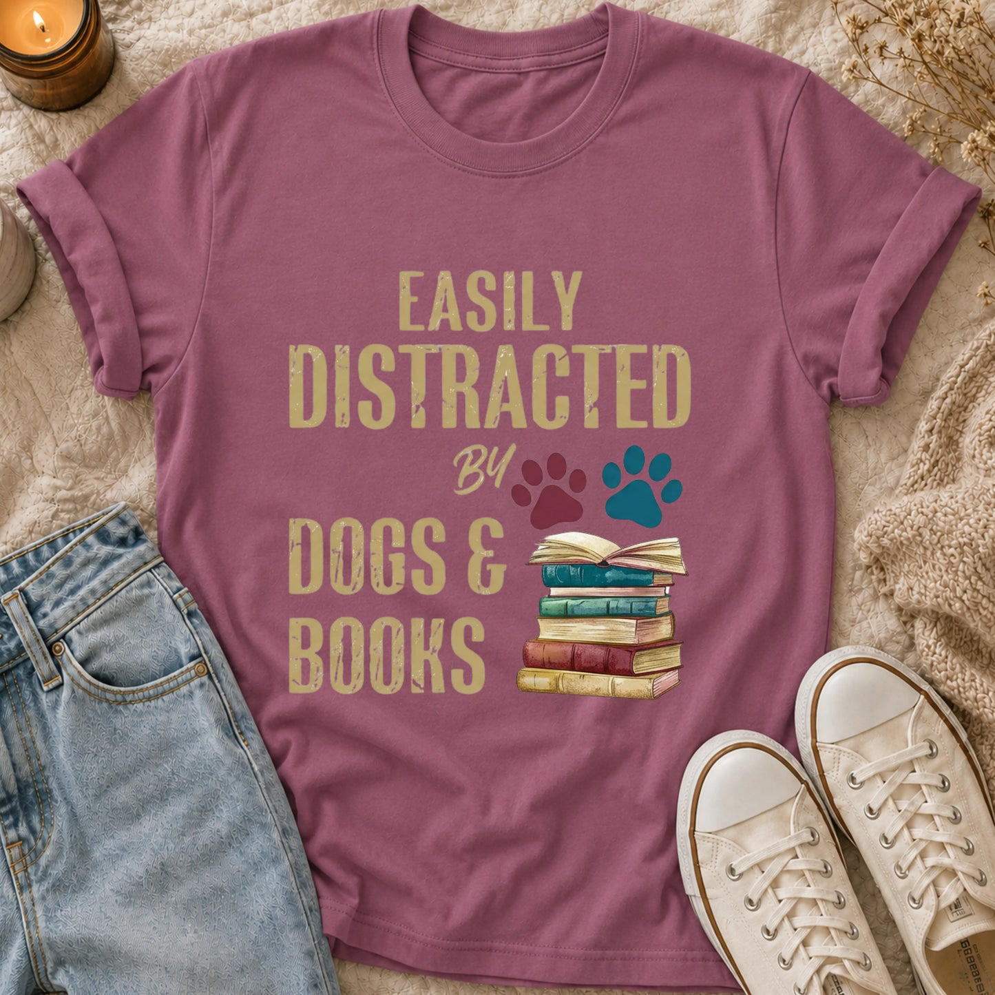 Easily Distracted By Dogs & Books T-Shirt