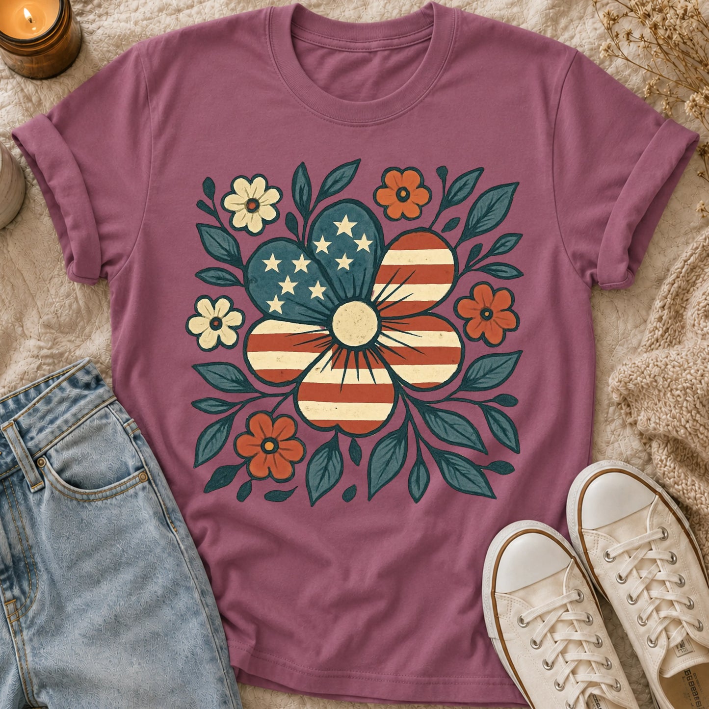 American Flag Floral Tshirt T-shirt