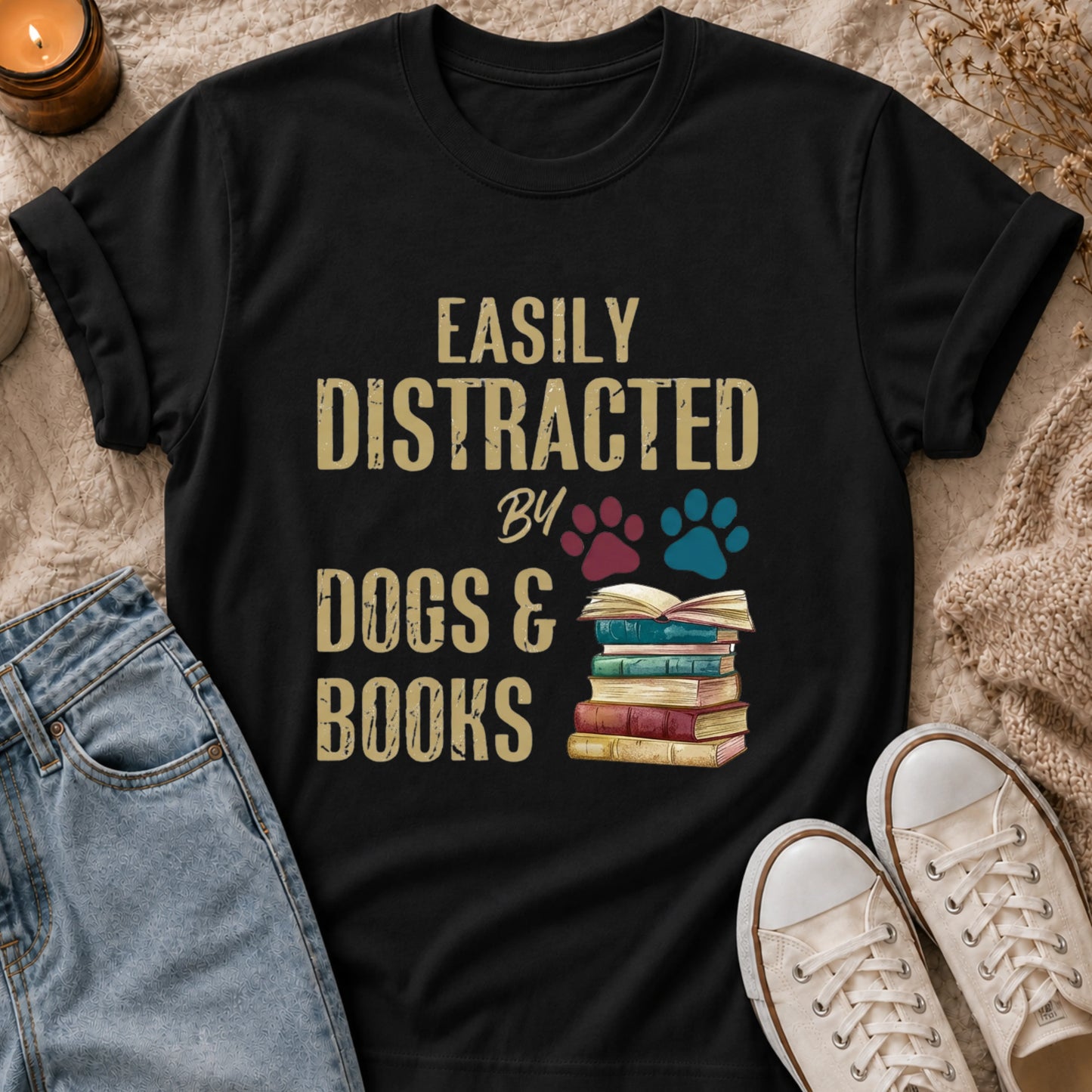 Easily Distracted By Dogs & Books T-Shirt