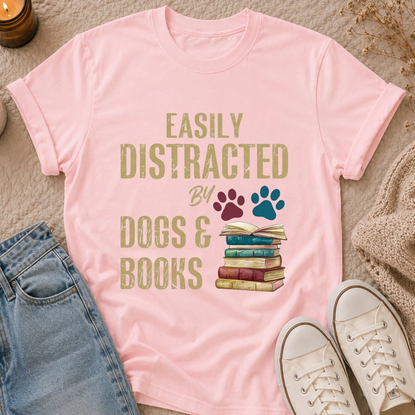 Easily Distracted By Dogs & Books T-Shirt
