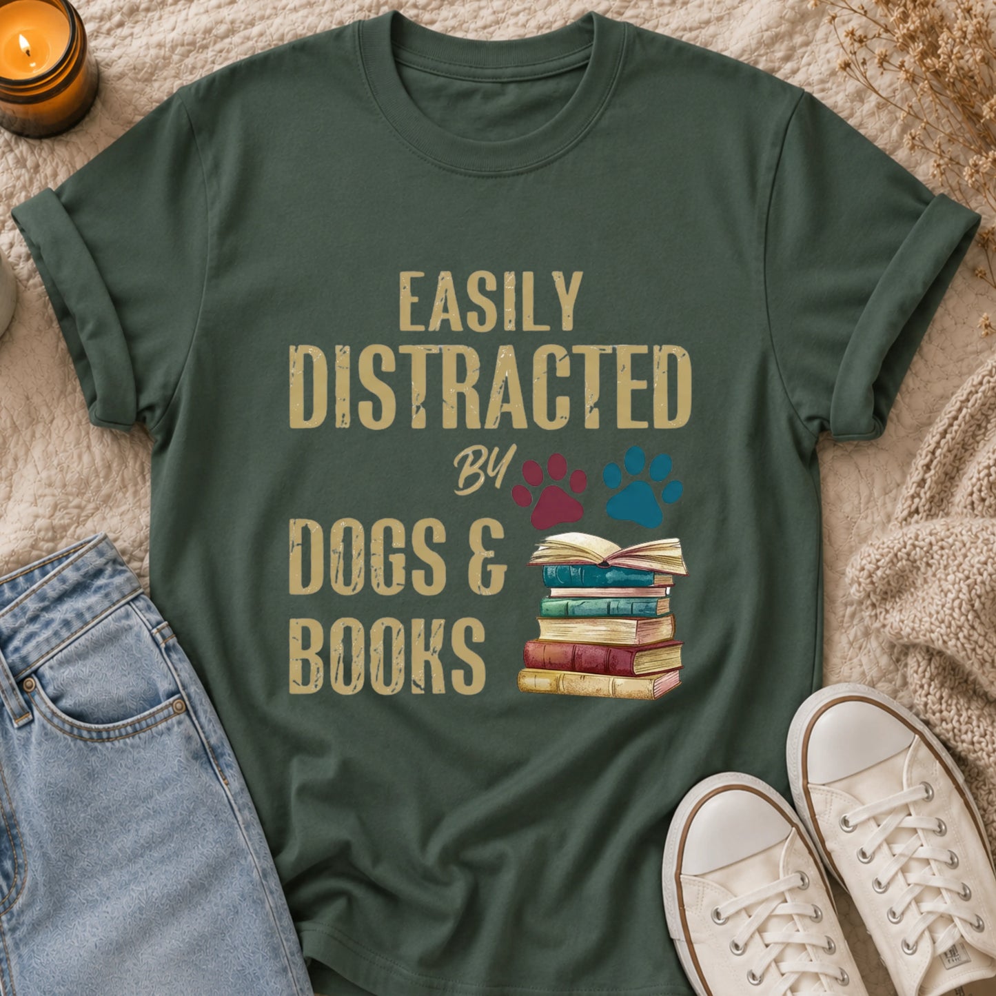 Easily Distracted By Dogs & Books T-Shirt