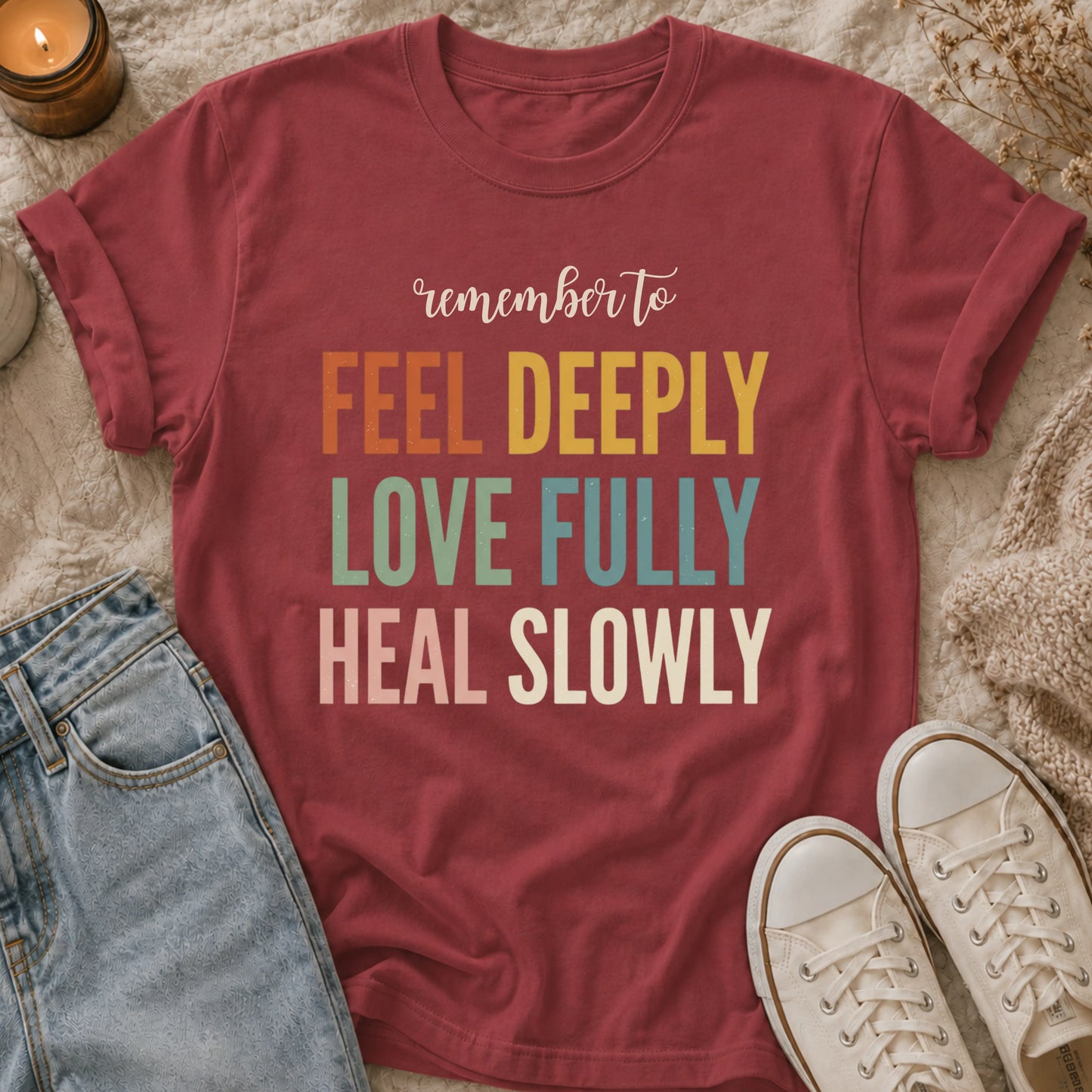 Remember To Feel Deeply Love Fully Heal Slowly T-shirt