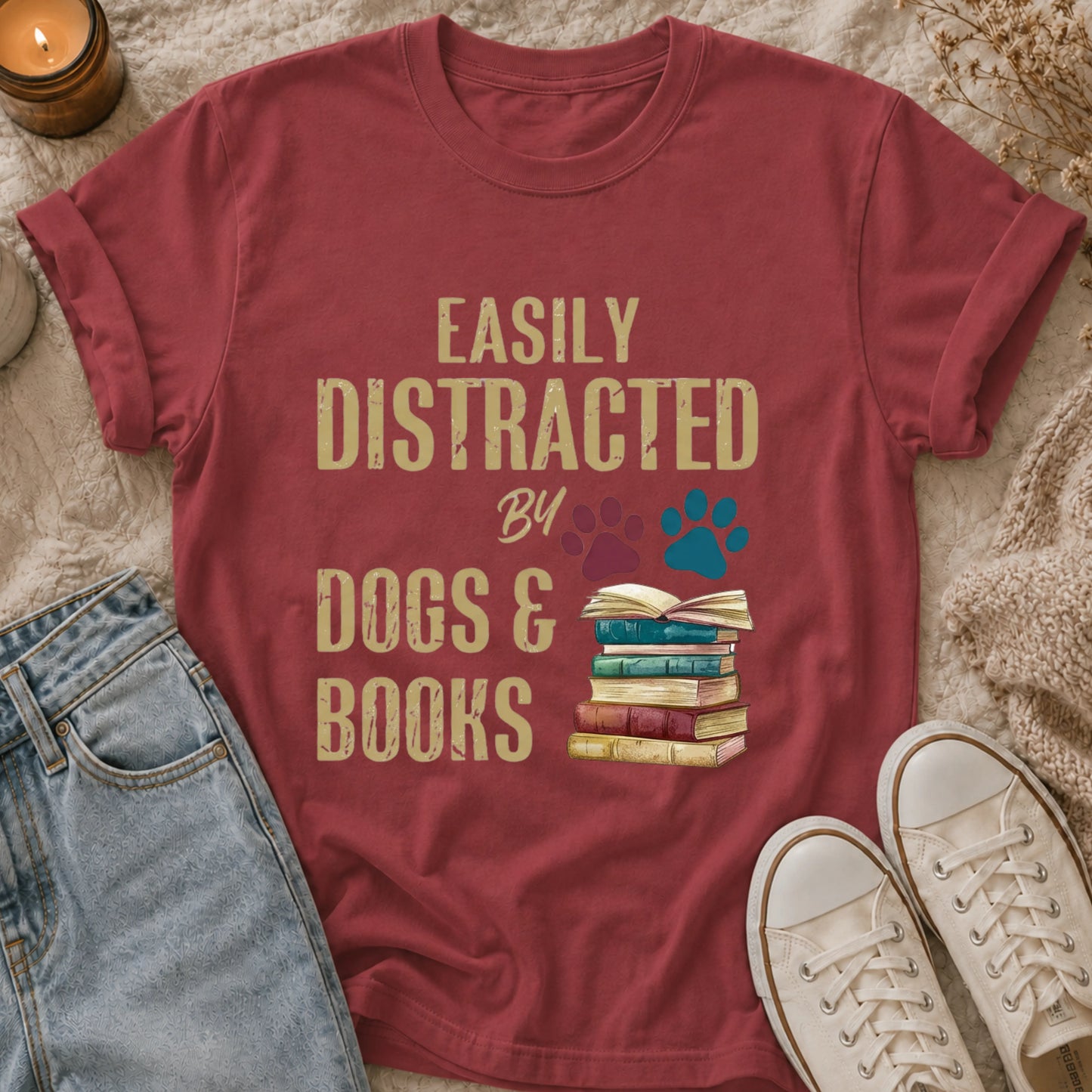 Easily Distracted By Dogs & Books T-Shirt