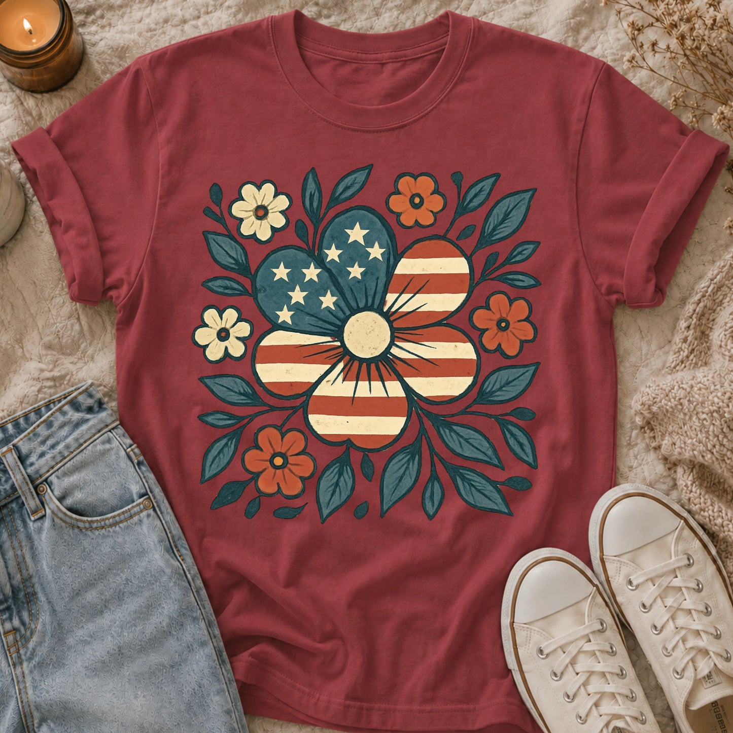 American Flag Floral Tshirt T-shirt