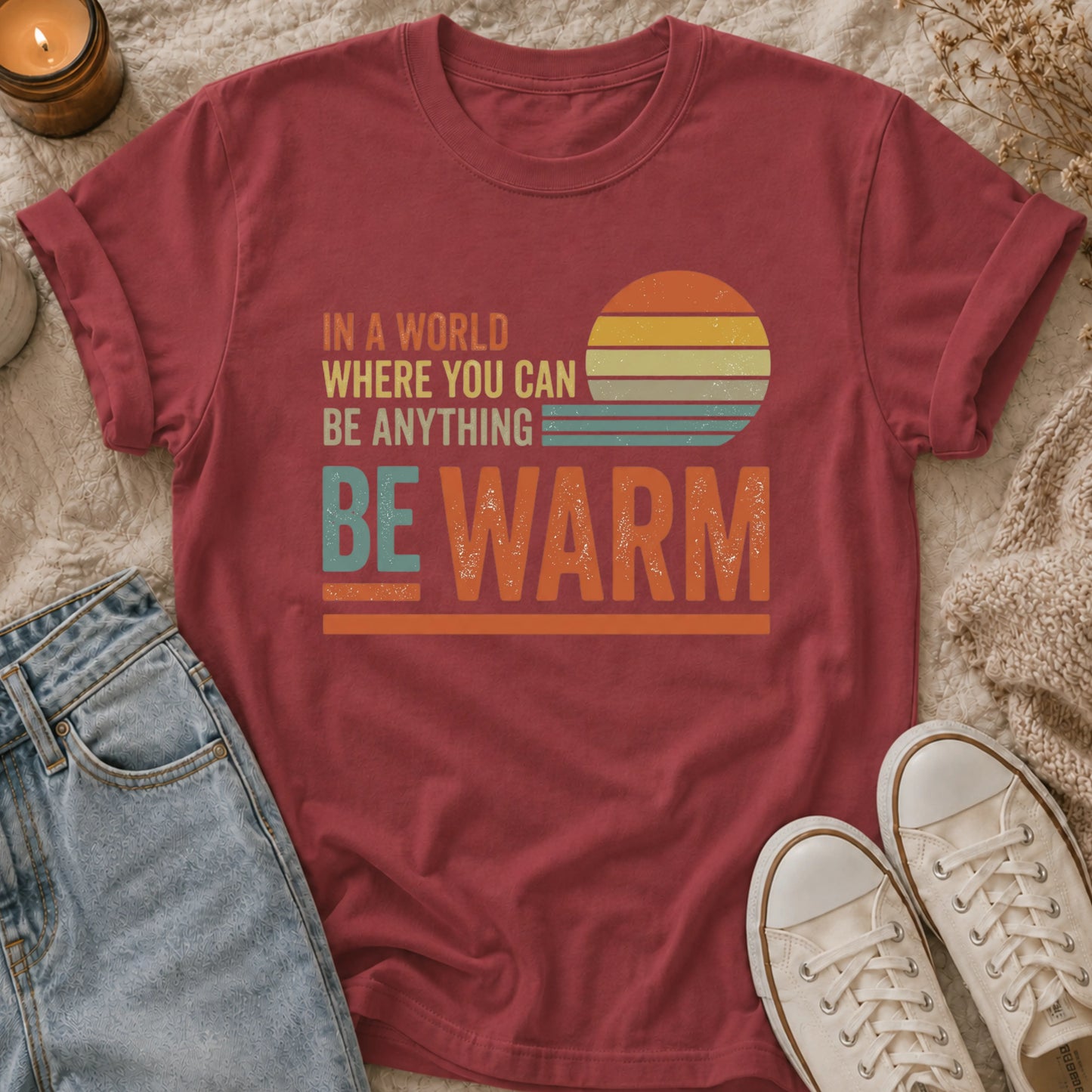 In A World Where You Can Be Anything Be Warm T-shirt