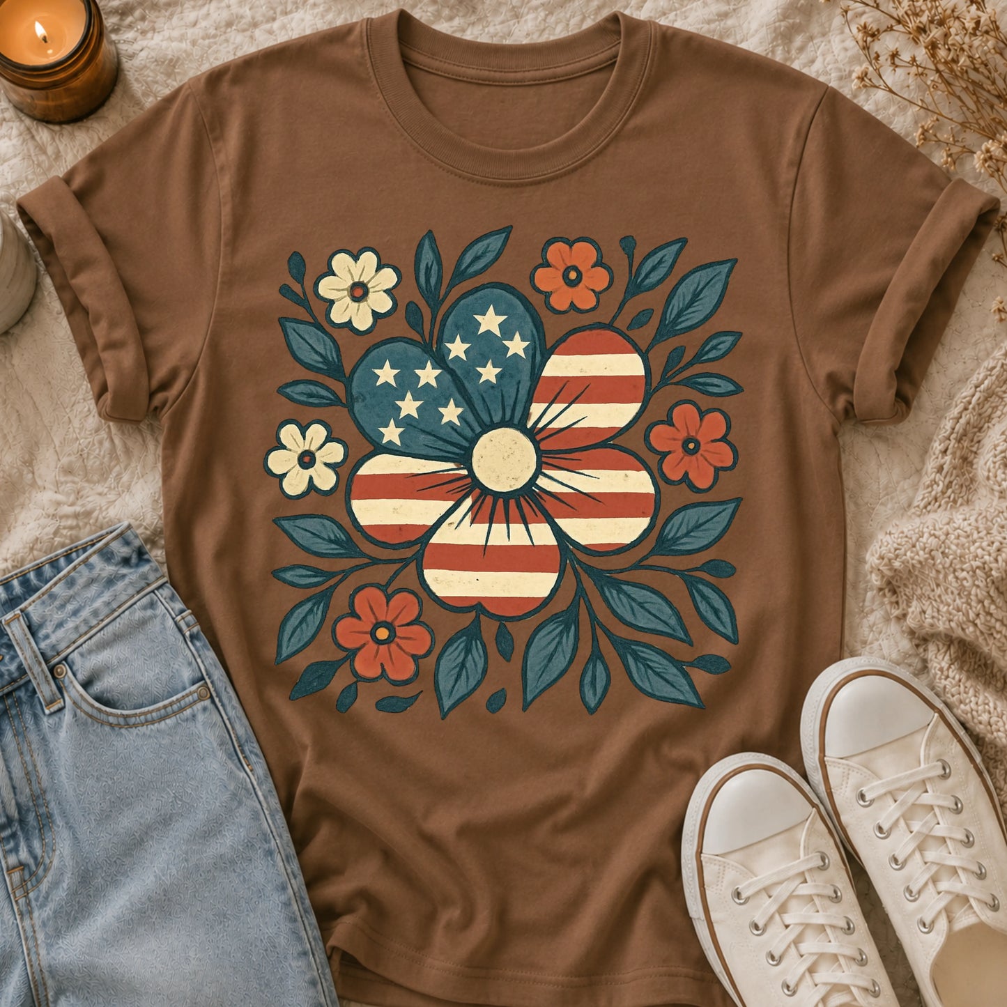 American Flag Floral Tshirt T-shirt