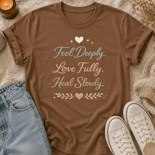 Feel Deeply Love Fully Heal Slowly t-shirt