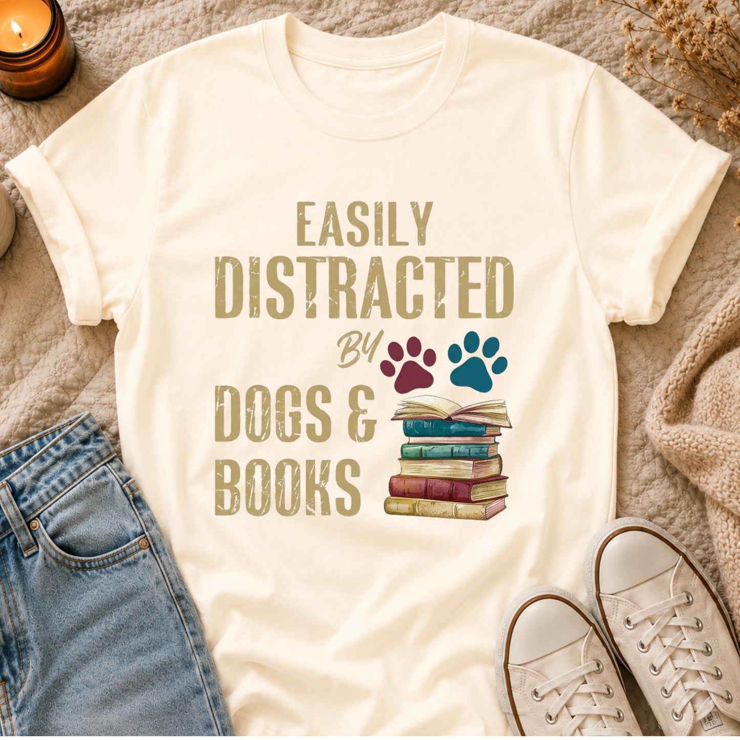 Easily Distracted By Dogs & Books T-Shirt