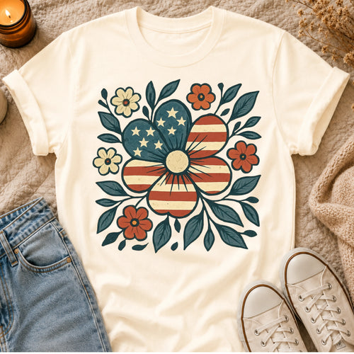 American Flag Floral Tshirt T-shirt