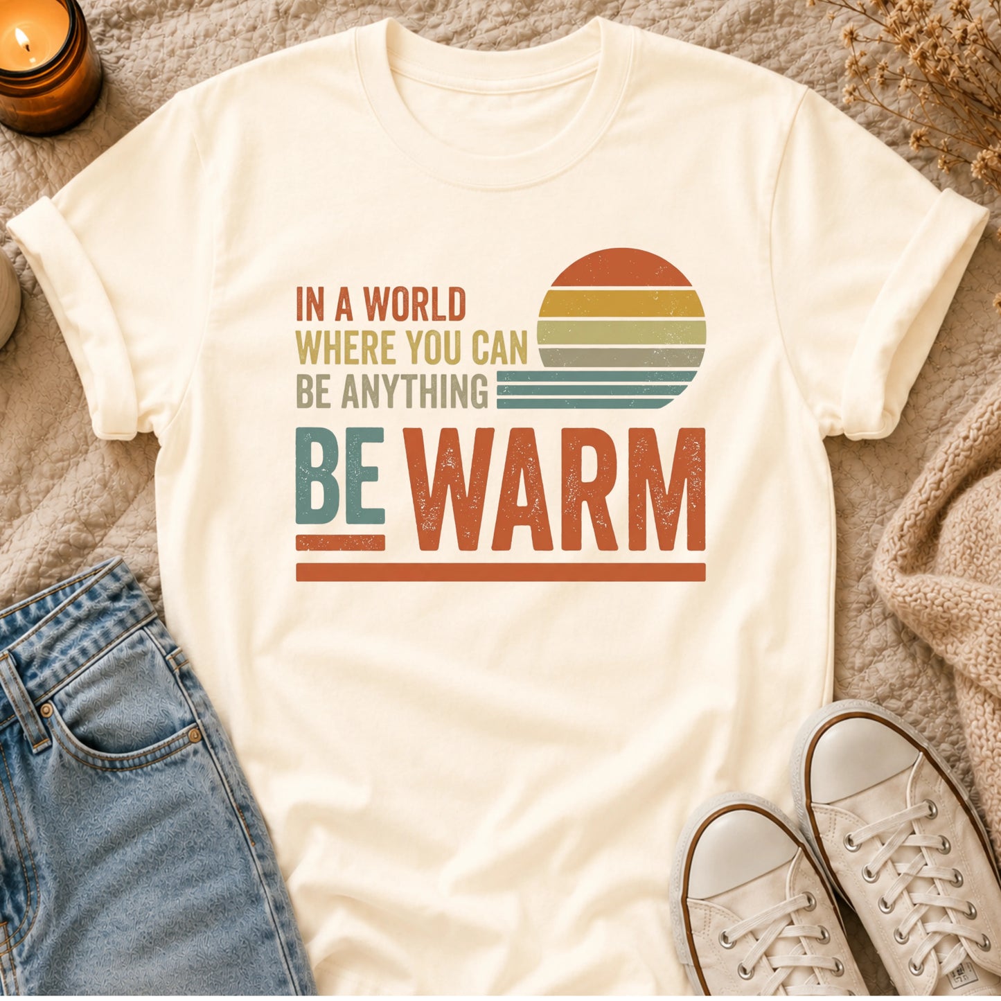 In A World Where You Can Be Anything Be Warm T-shirt
