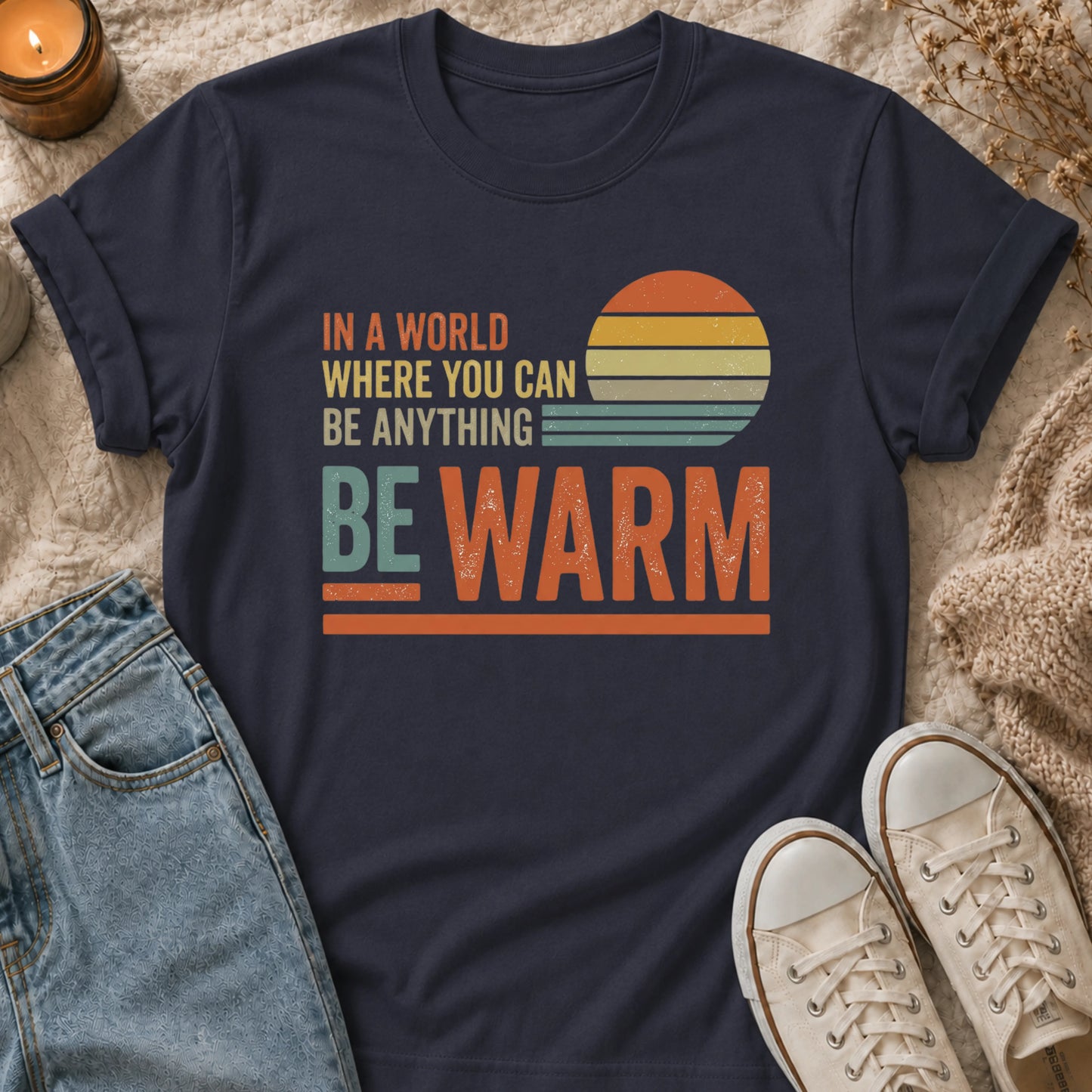 In A World Where You Can Be Anything Be Warm T-shirt
