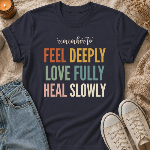 Remember To Feel Deeply Love Fully Heal Slowly T-shirt