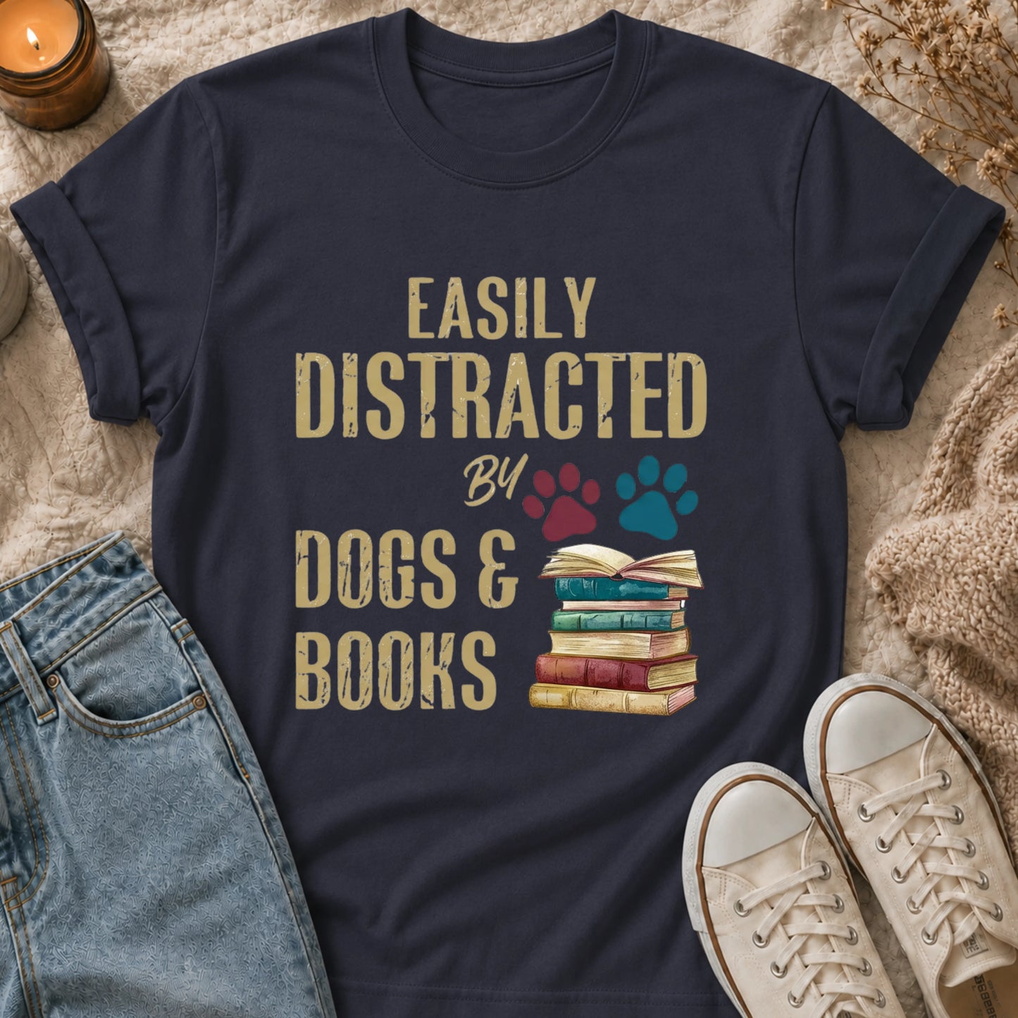Easily Distracted By Dogs & Books T-Shirt