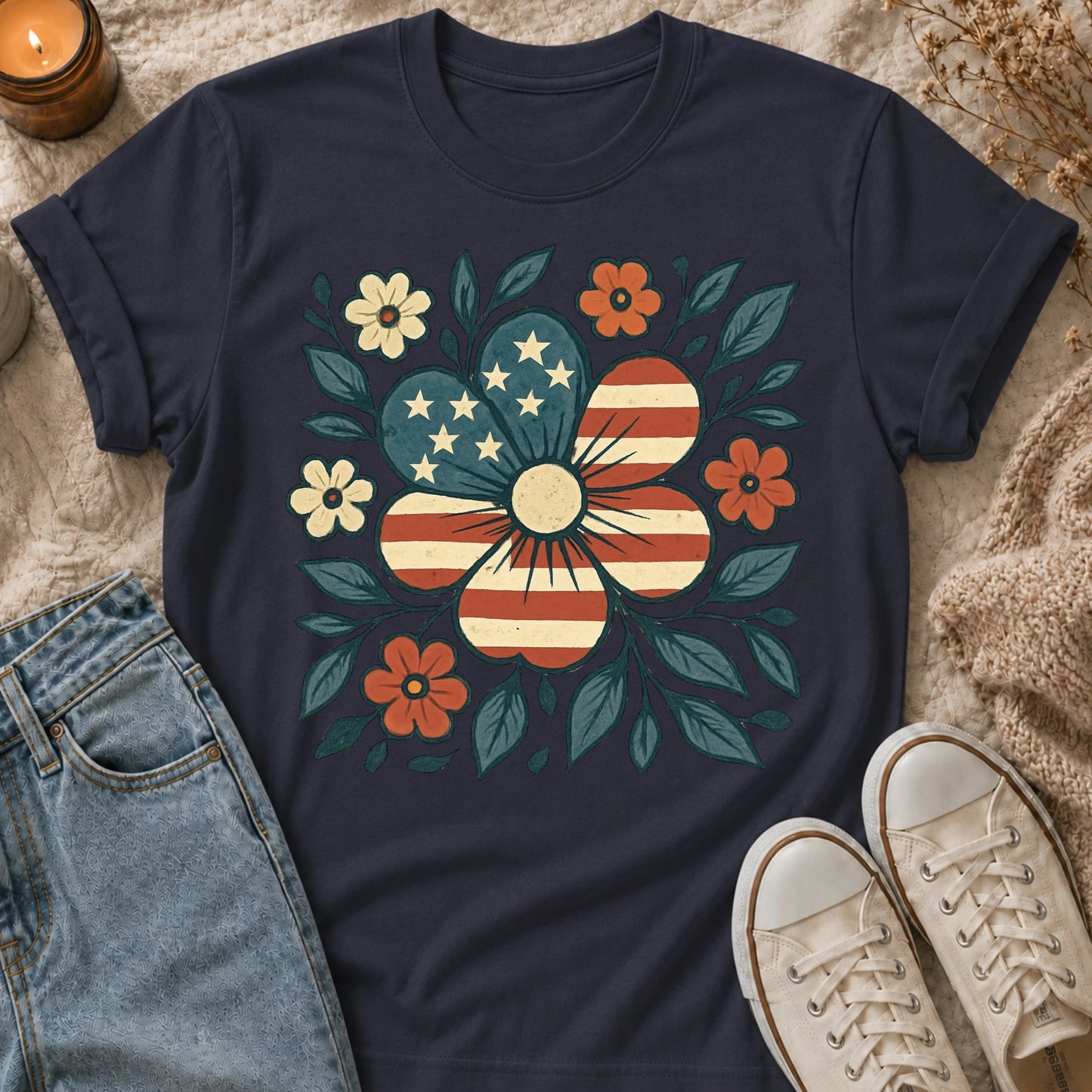 American Flag Floral Tshirt T-shirt