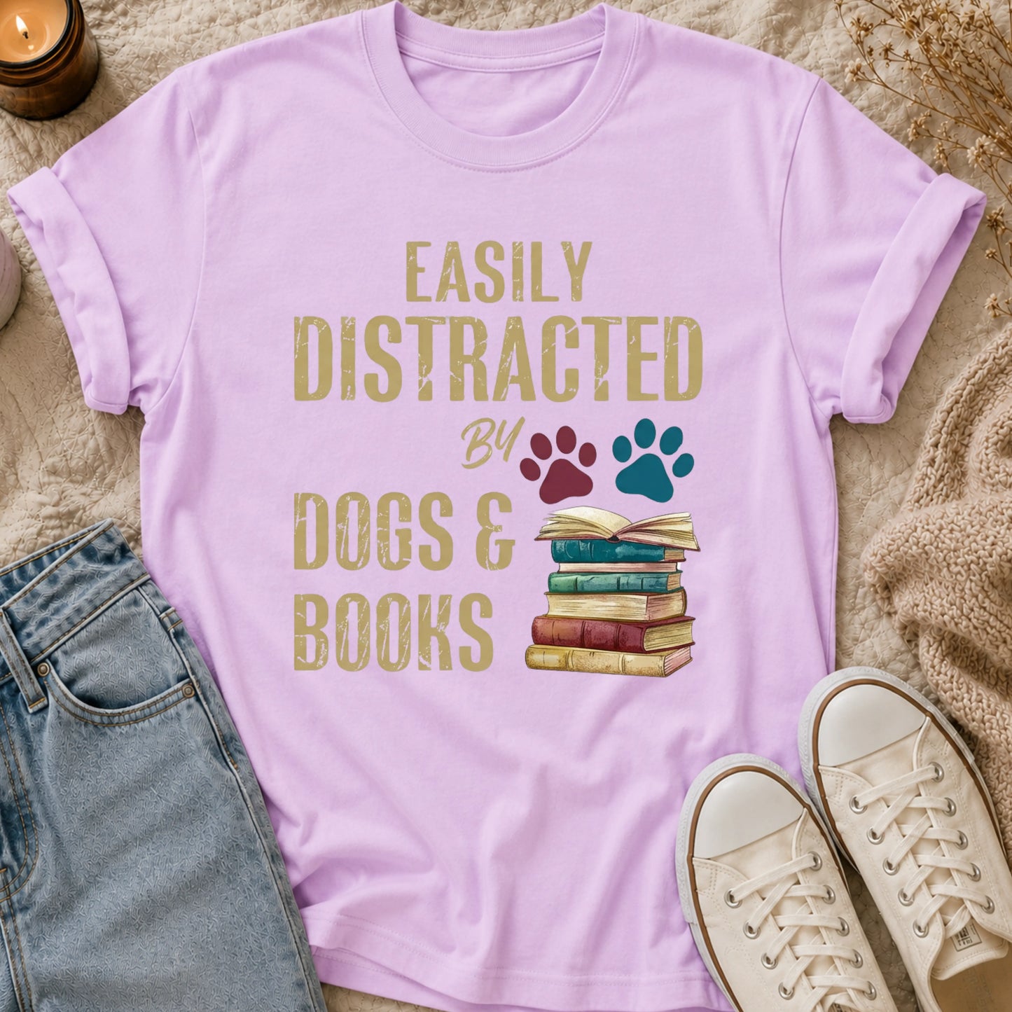Easily Distracted By Dogs & Books T-Shirt