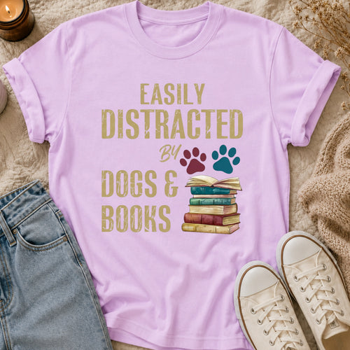 Easily Distracted By Dogs & Books T-Shirt