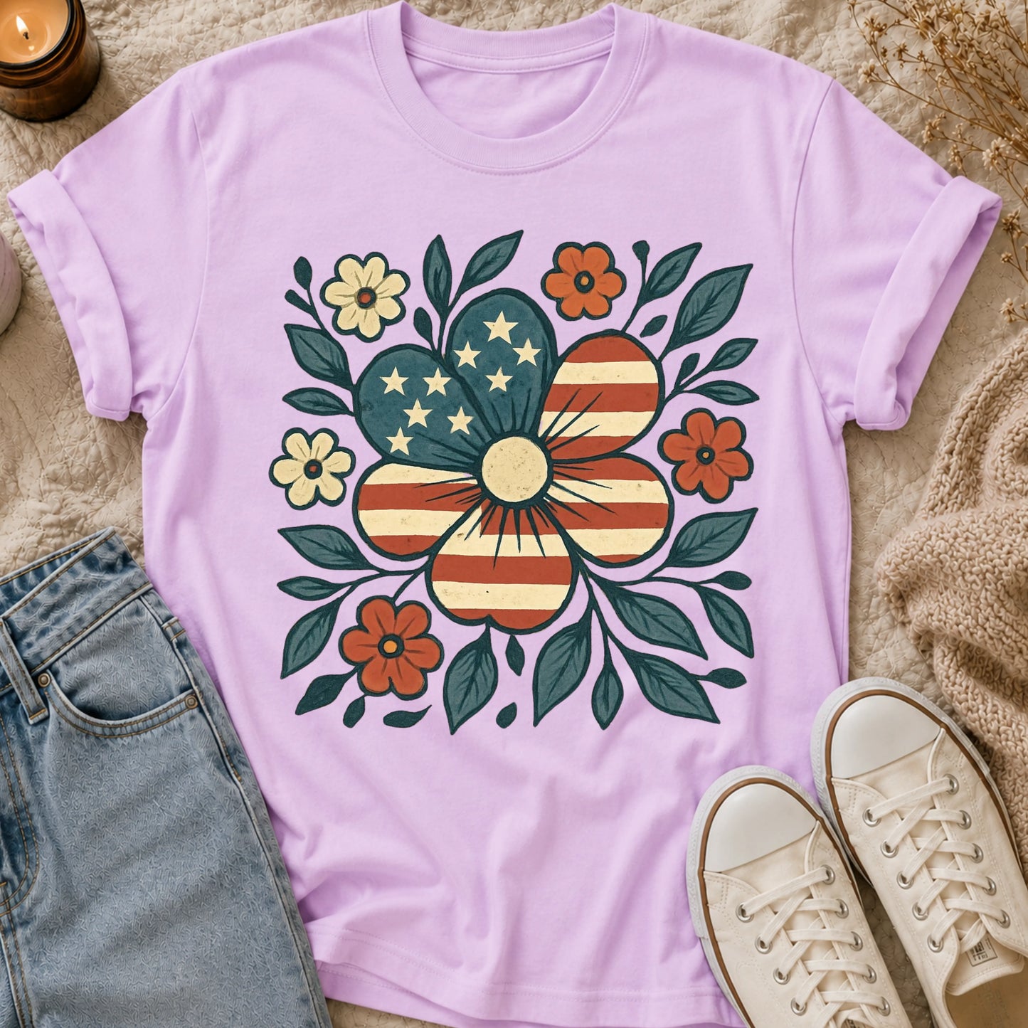 American Flag Floral Tshirt T-shirt