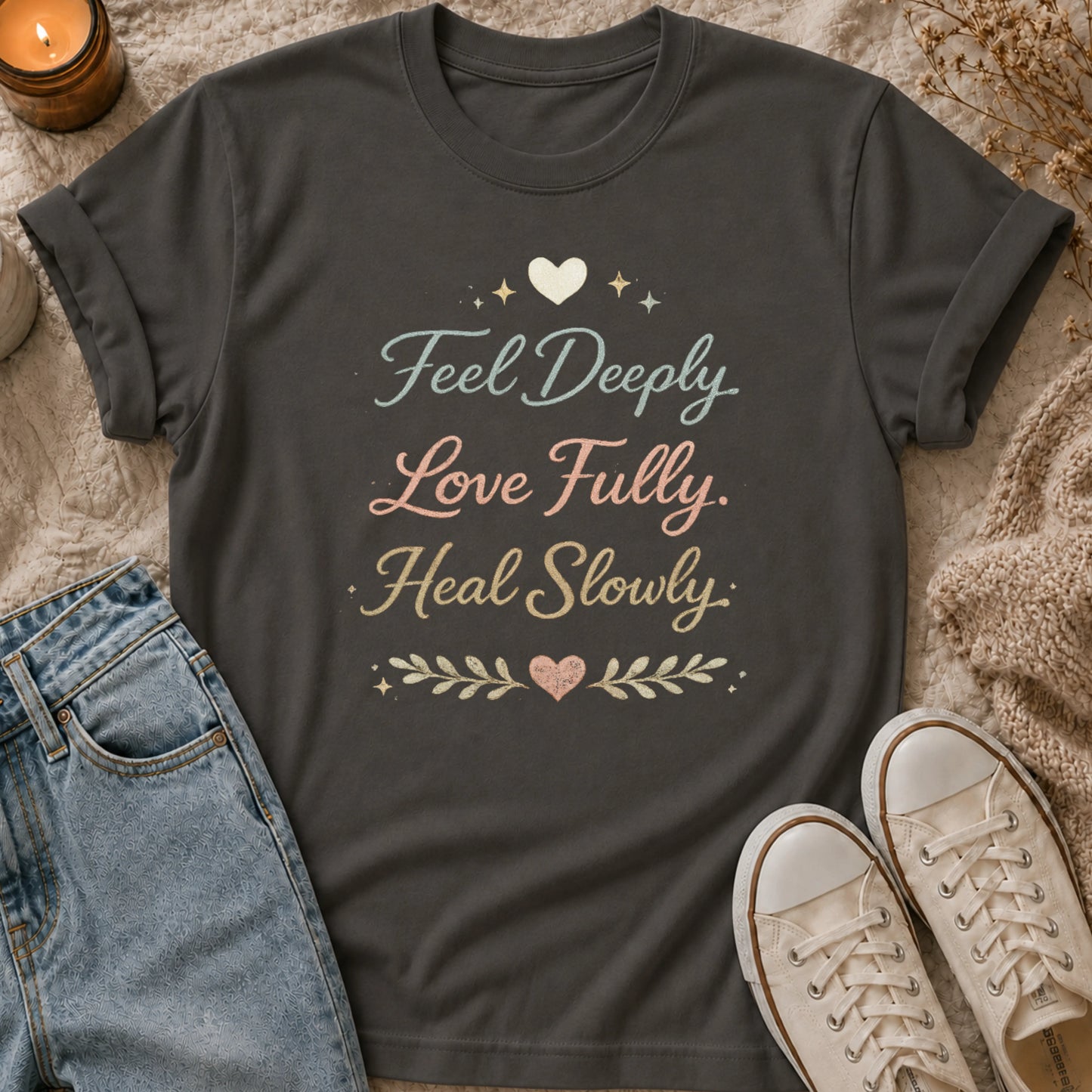 Feel Deeply Love Fully Heal Slowly t-shirt