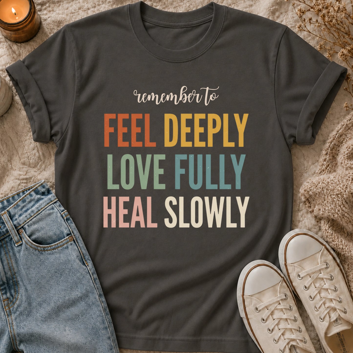 Remember To Feel Deeply Love Fully Heal Slowly T-shirt