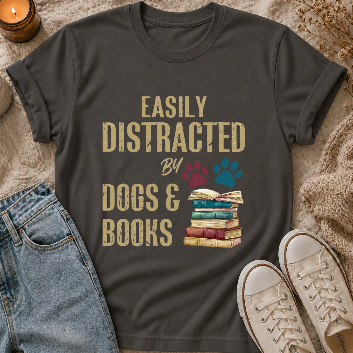 Easily Distracted By Dogs & Books T-Shirt