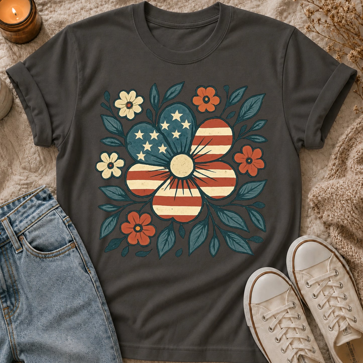 American Flag Floral Tshirt T-shirt