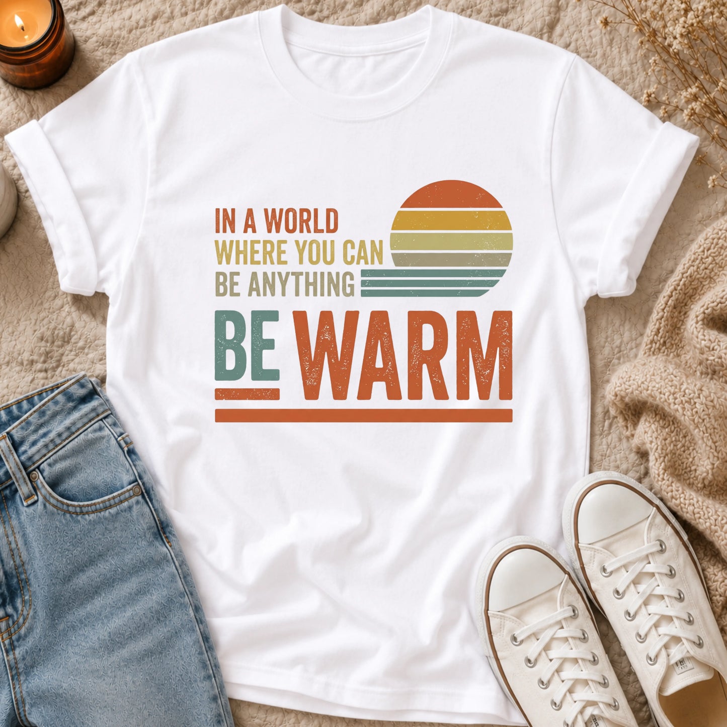 In A World Where You Can Be Anything Be Warm T-shirt